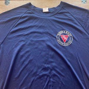 Hook & Gaff Performance shirt. XL. Navy crew with H&G logos front, back +sleeve